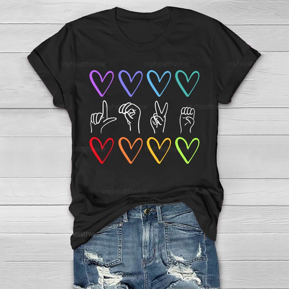 Love Colorful Heart Sign Language Healthwear T-shirt