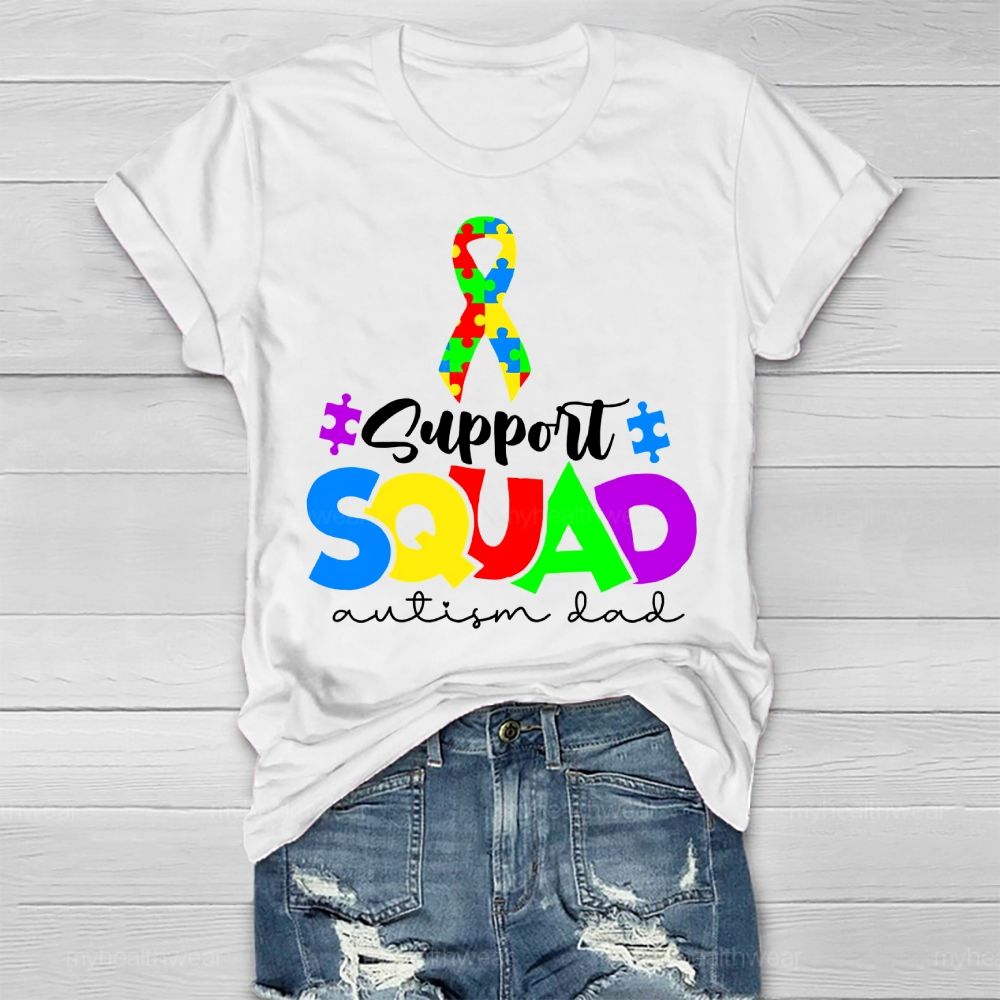 Support Squad Autism Dad Puzzle Ribbon Healthwear T-shirt