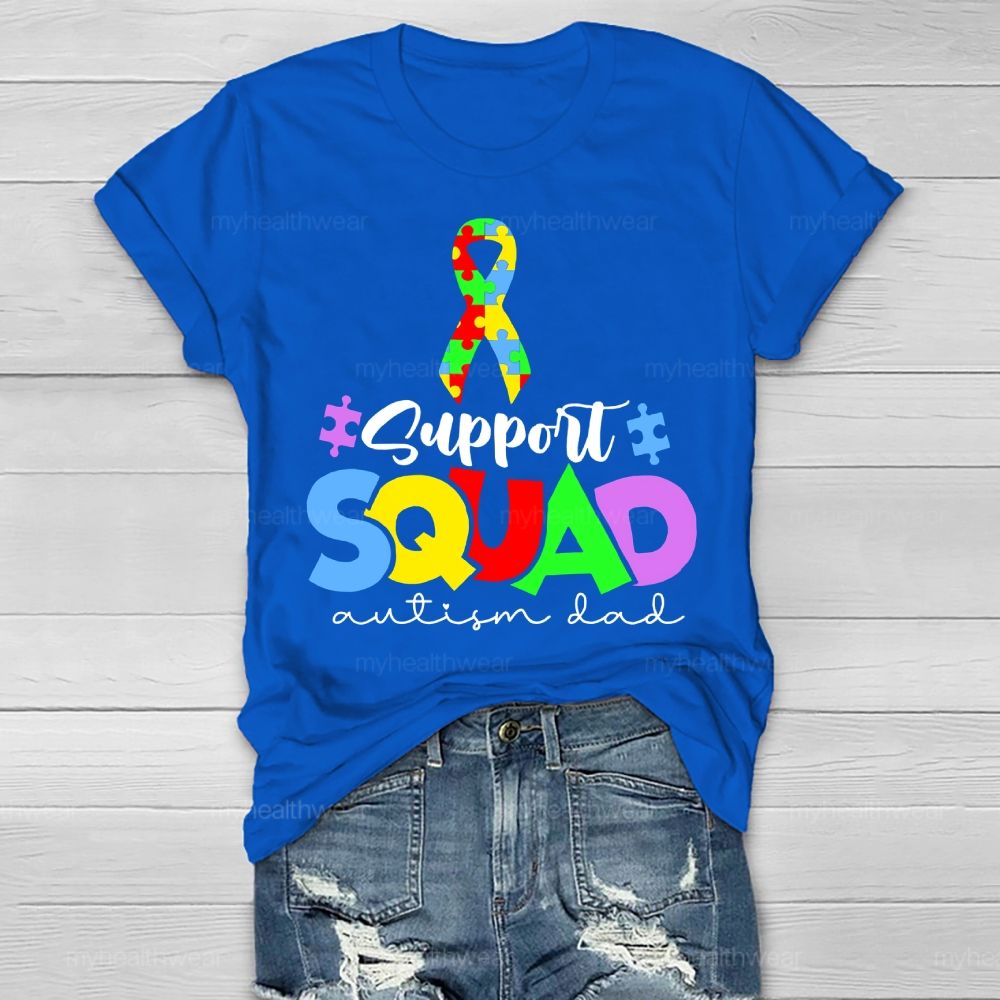 Support Squad Autism Dad Puzzle Ribbon Healthwear T-shirt