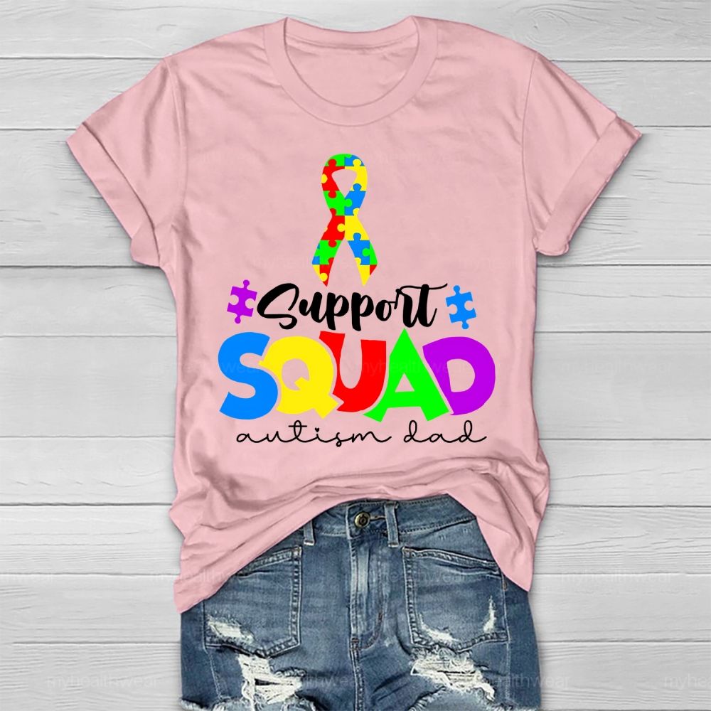 Support Squad Autism Dad Puzzle Ribbon Healthwear T-shirt