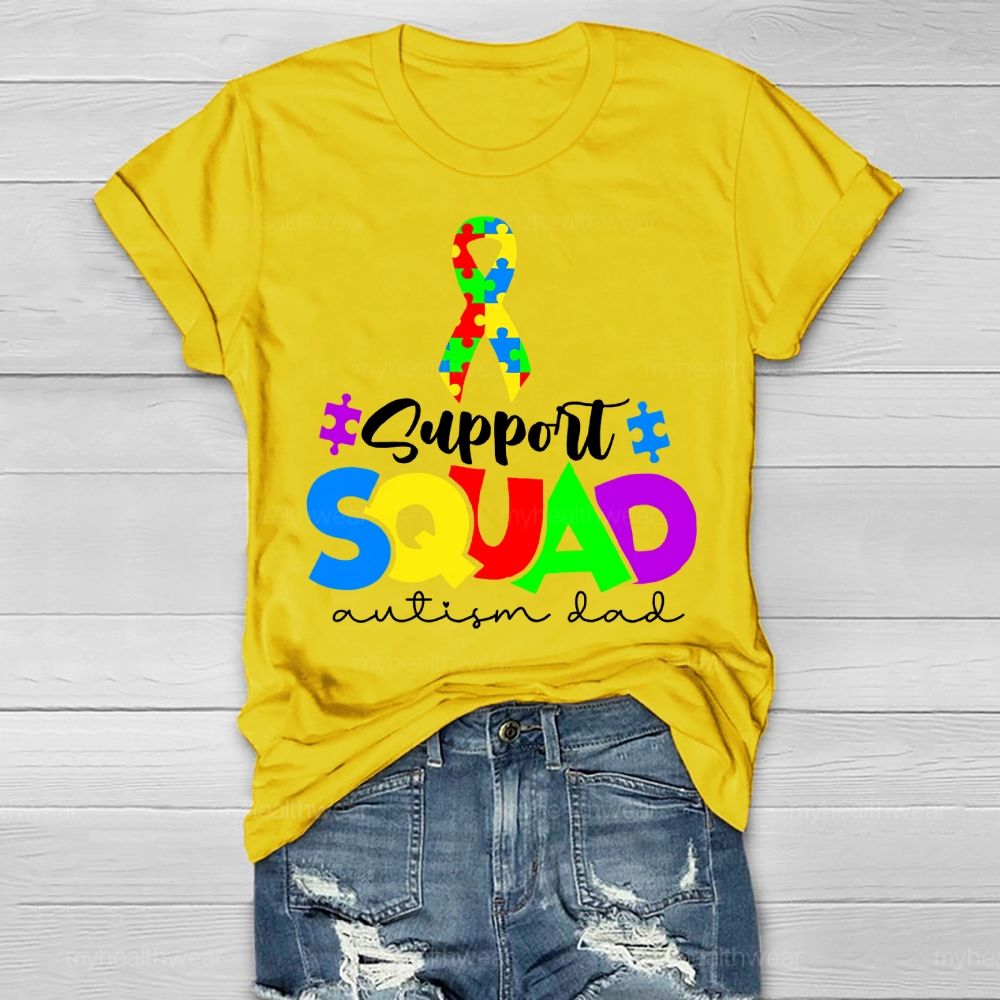 Support Squad Autism Dad Puzzle Ribbon Healthwear T-shirt