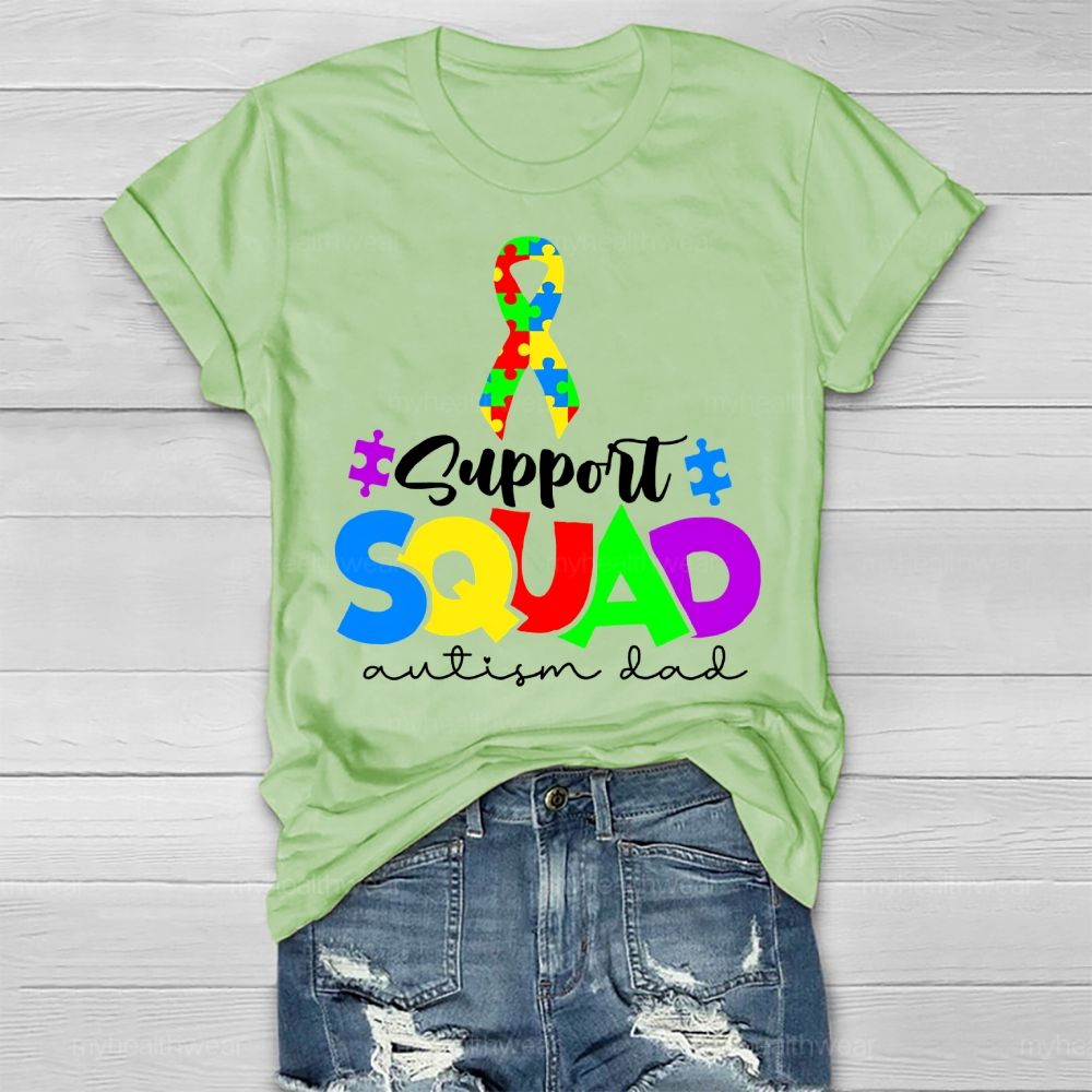 Support Squad Autism Dad Puzzle Ribbon Healthwear T-shirt