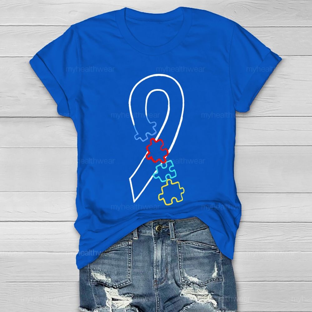 Colorful Puzzle Ribbon Autism Awareness  Healthwear T-shirt