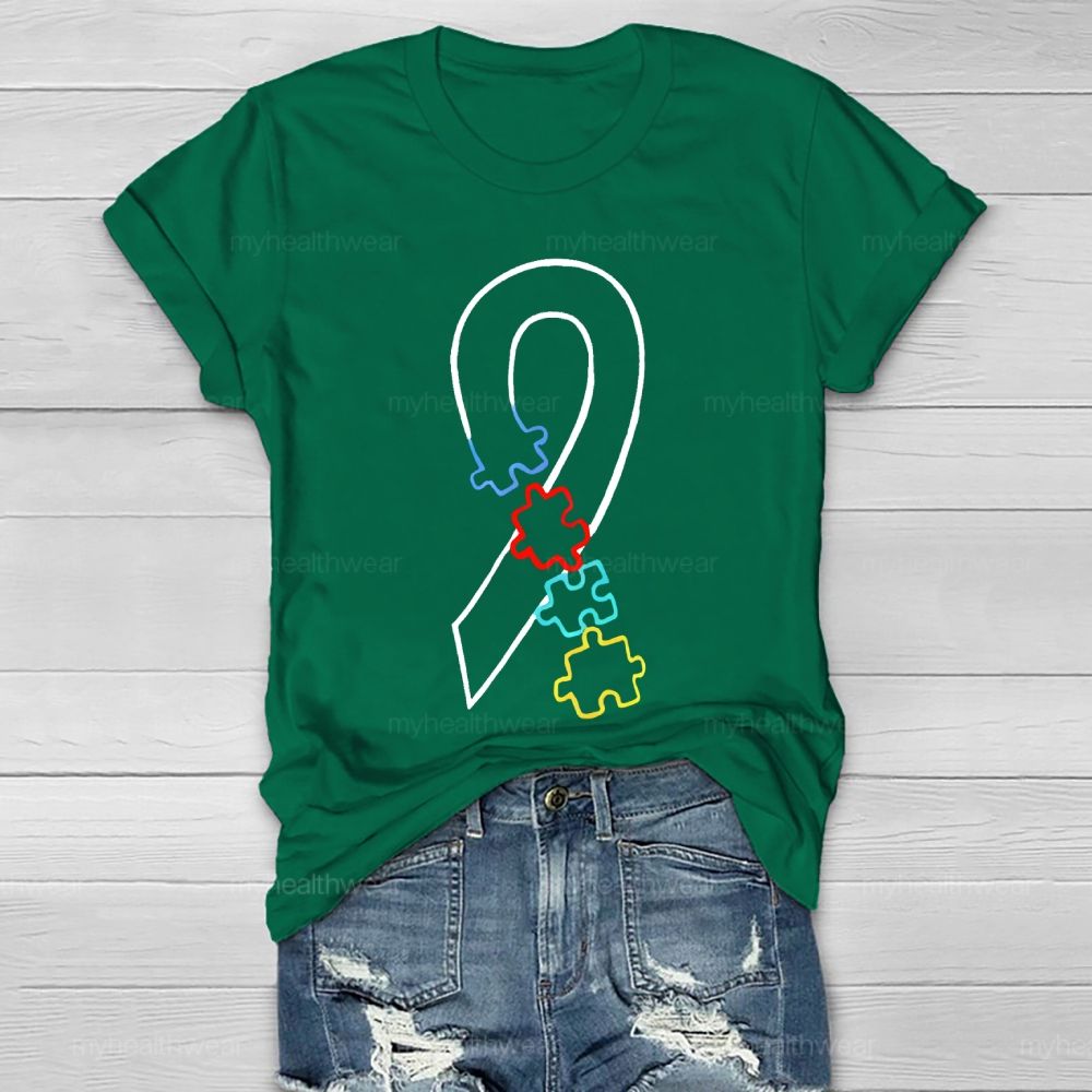 Colorful Puzzle Ribbon Autism Awareness  Healthwear T-shirt
