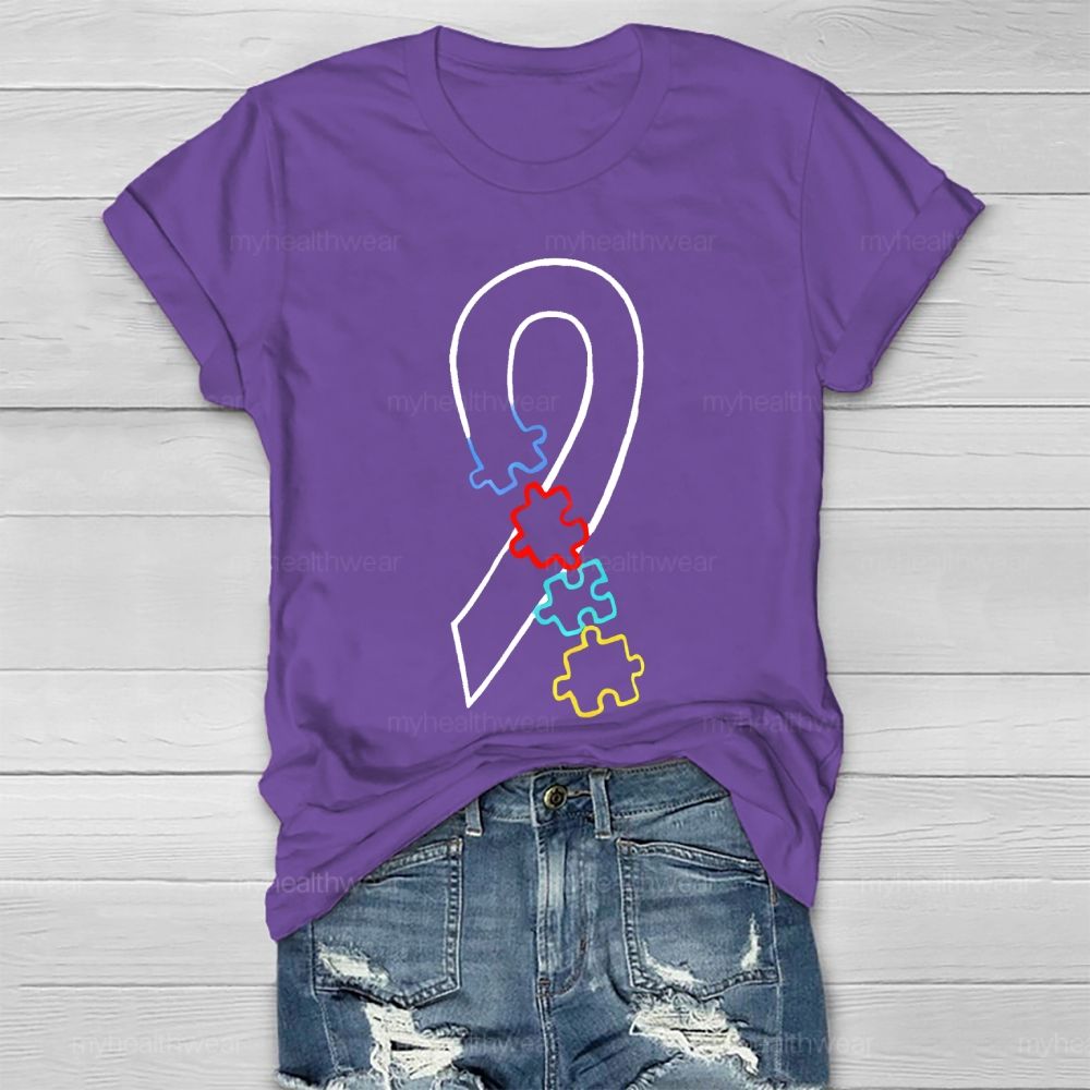 Colorful Puzzle Ribbon Autism Awareness  Healthwear T-shirt