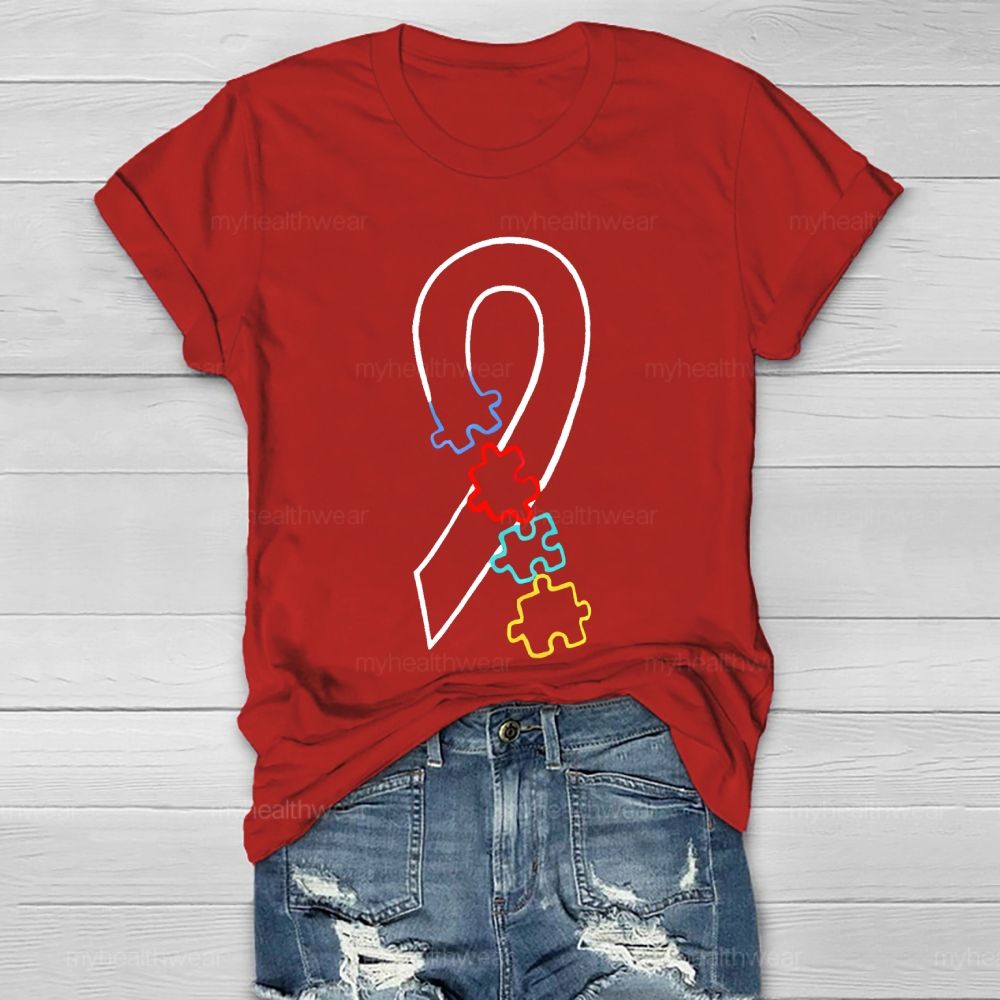 Colorful Puzzle Ribbon Autism Awareness  Healthwear T-shirt