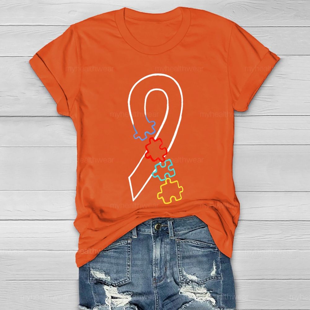 Colorful Puzzle Ribbon Autism Awareness  Healthwear T-shirt