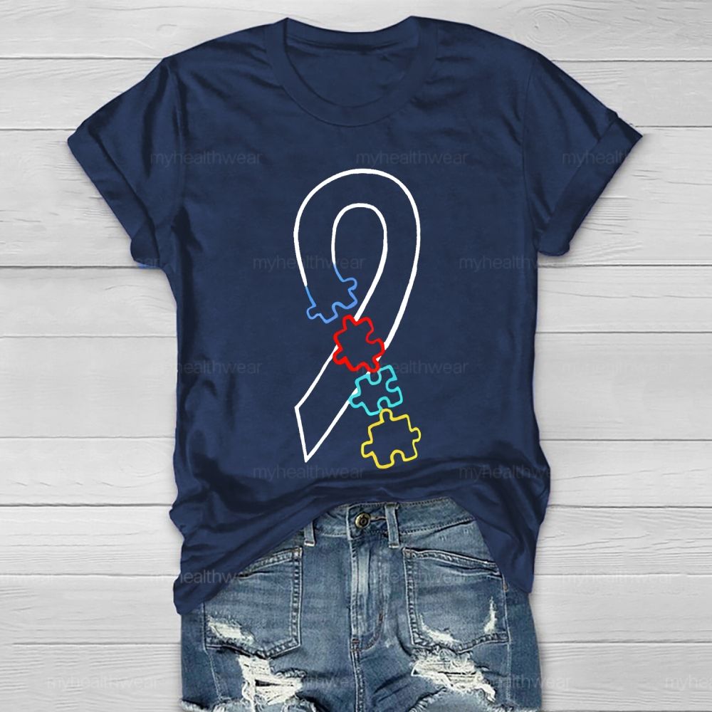 Colorful Puzzle Ribbon Autism Awareness  Healthwear T-shirt
