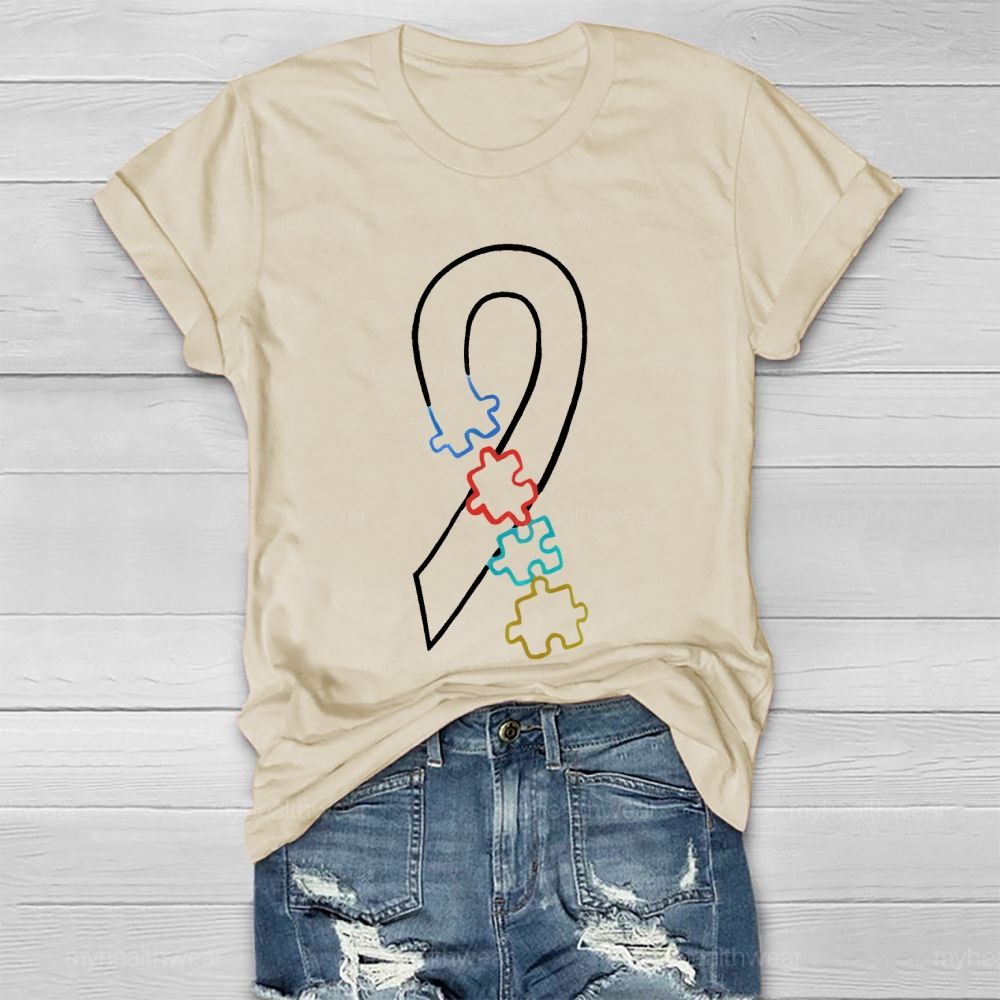 Colorful Puzzle Ribbon Autism Awareness  Healthwear T-shirt