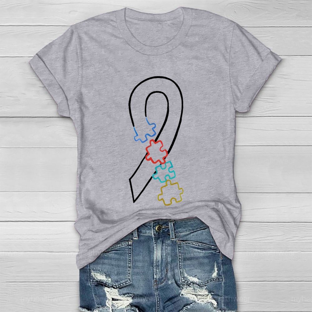 Colorful Puzzle Ribbon Autism Awareness  Healthwear T-shirt