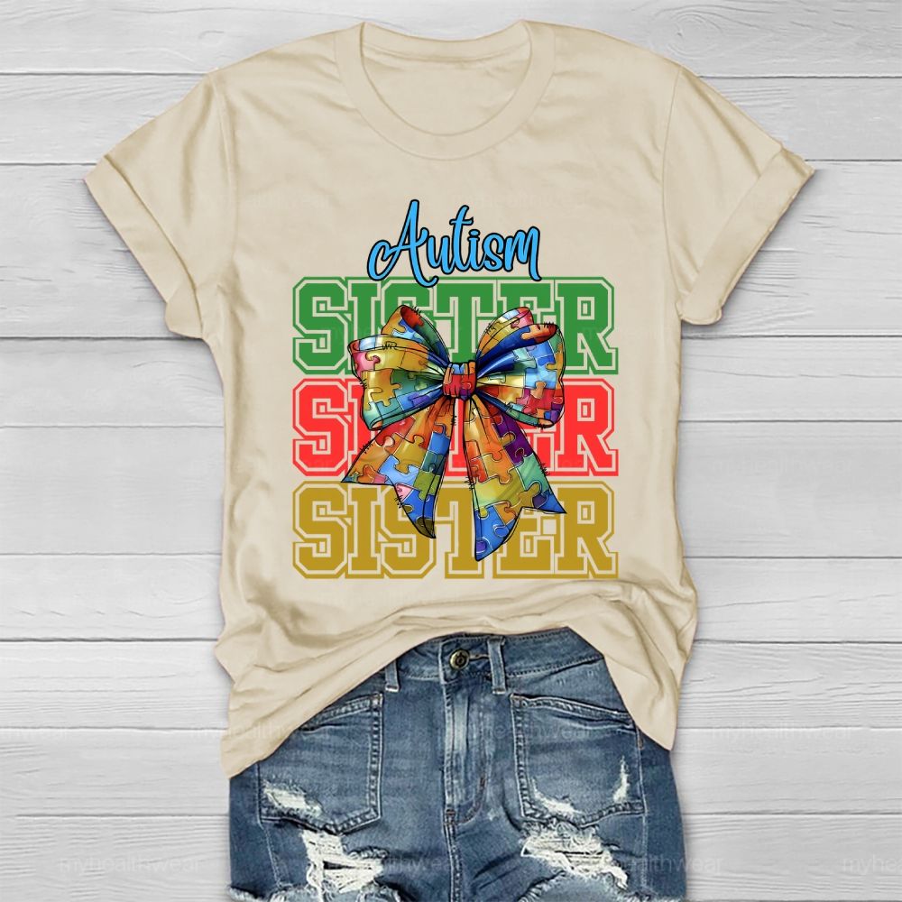 Autism Sister Puzzle Piece Bow  Healthwear T-shirt