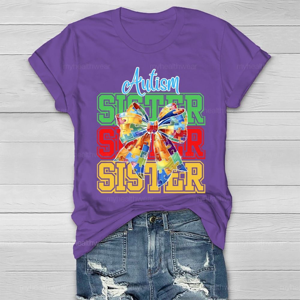 Autism Sister Puzzle Piece Bow  Healthwear T-shirt