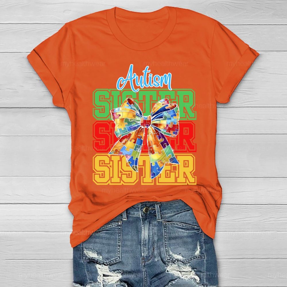 Autism Sister Puzzle Piece Bow  Healthwear T-shirt