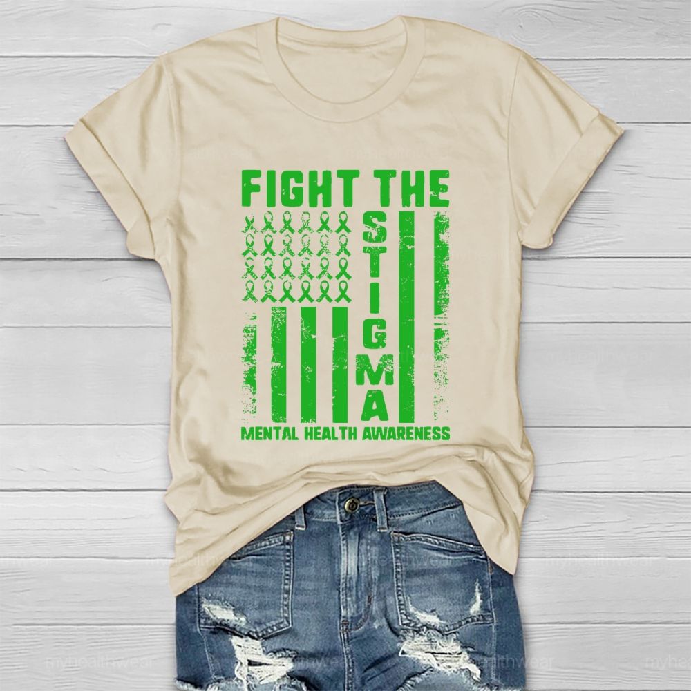 Fight The Stigma Mental Health Awareness Green Ribbon Flag  Healthwear T-shirt