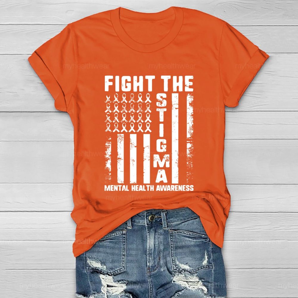 Fight The Stigma Mental Health Awareness Green Ribbon Flag  Healthwear T-shirt