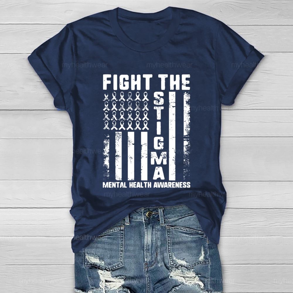 Fight The Stigma Mental Health Awareness Green Ribbon Flag  Healthwear T-shirt