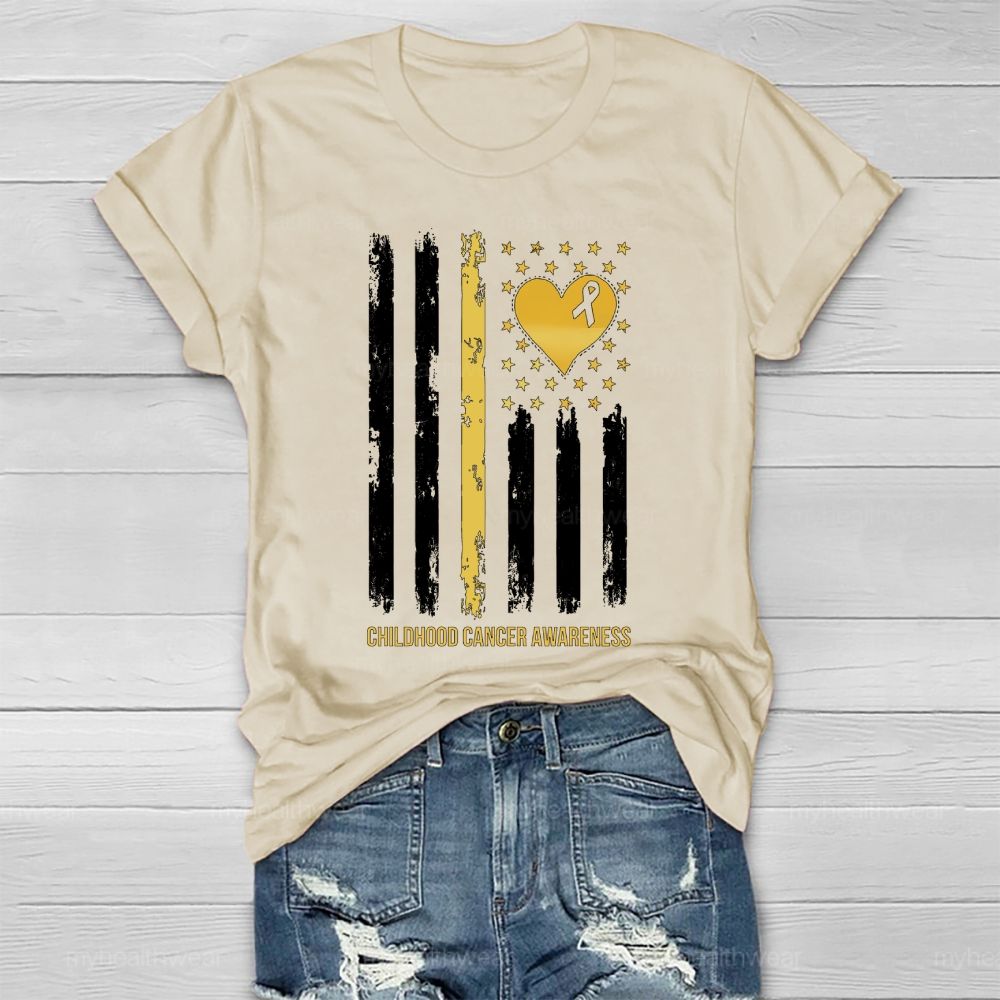 Childhood Cancer Awareness Gold Ribbon Flag Heart  Healthwear T-shirt