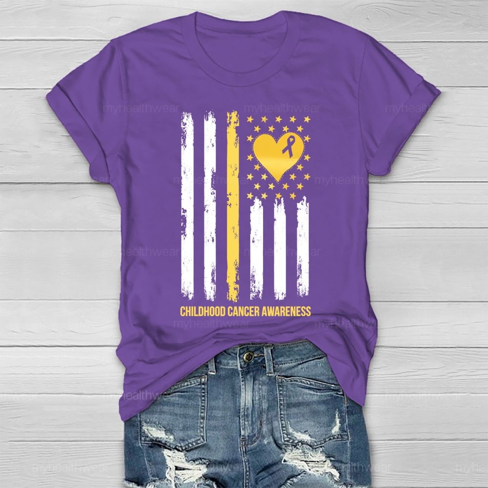 Childhood Cancer Awareness Gold Ribbon Flag Heart  Healthwear T-shirt