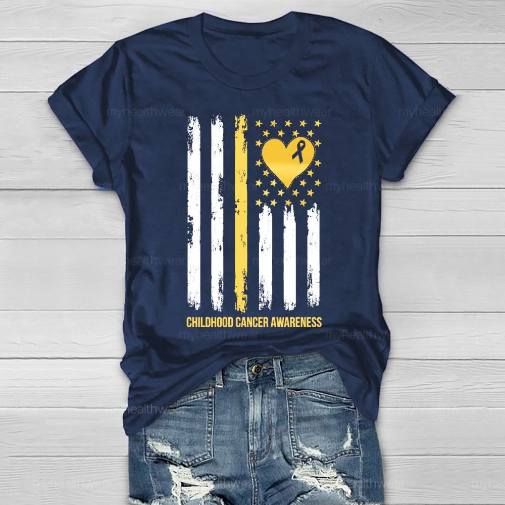 Childhood Cancer Awareness Gold Ribbon Flag Heart  Healthwear T-shirt
