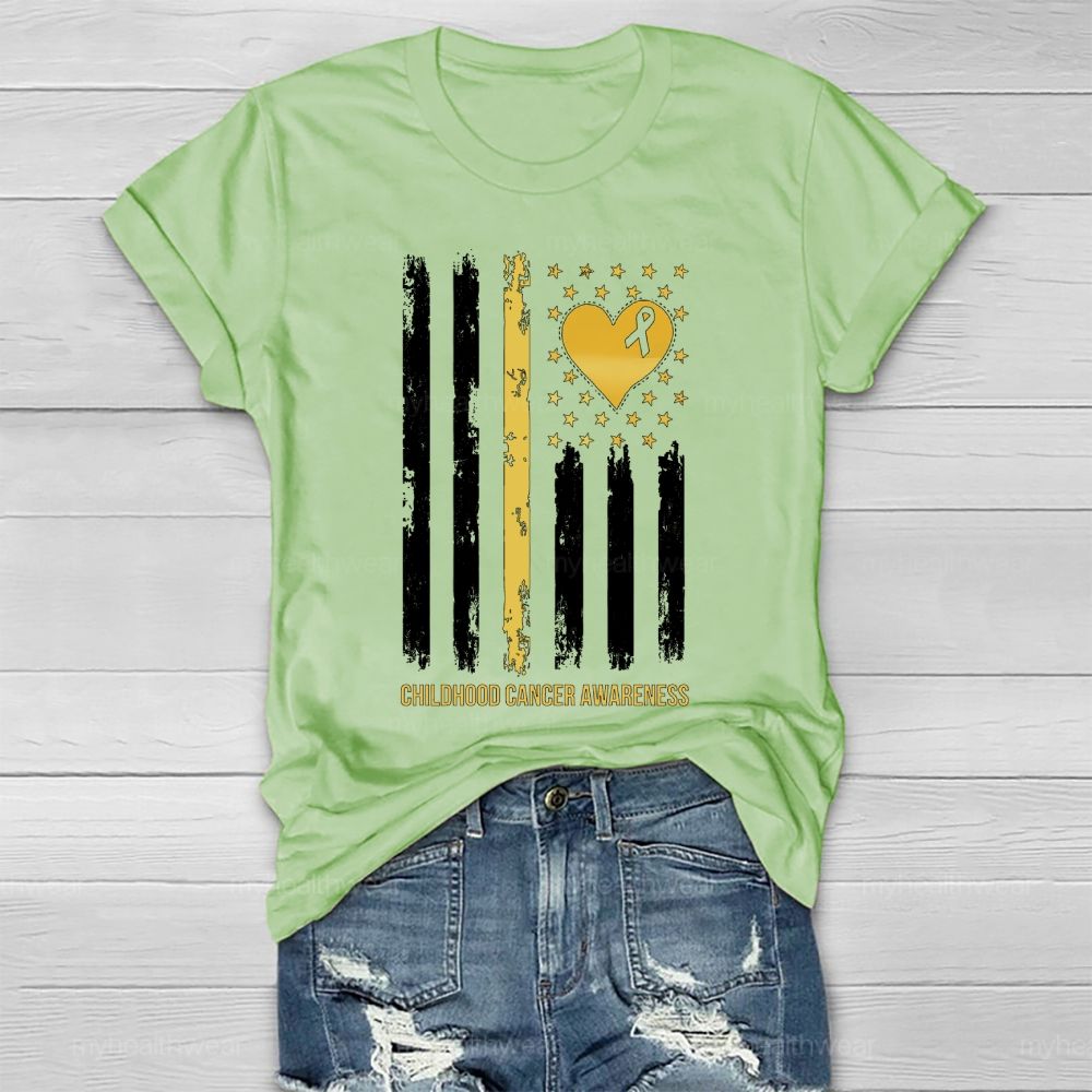 Childhood Cancer Awareness Gold Ribbon Flag Heart  Healthwear T-shirt