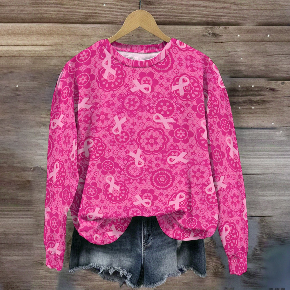 Pink Ribbon Flowers All-Over Print  Sweatshirt