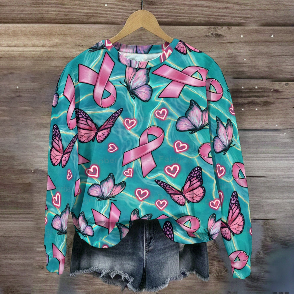 Pink Ribbon Butterfly Heart  Sweatshirt