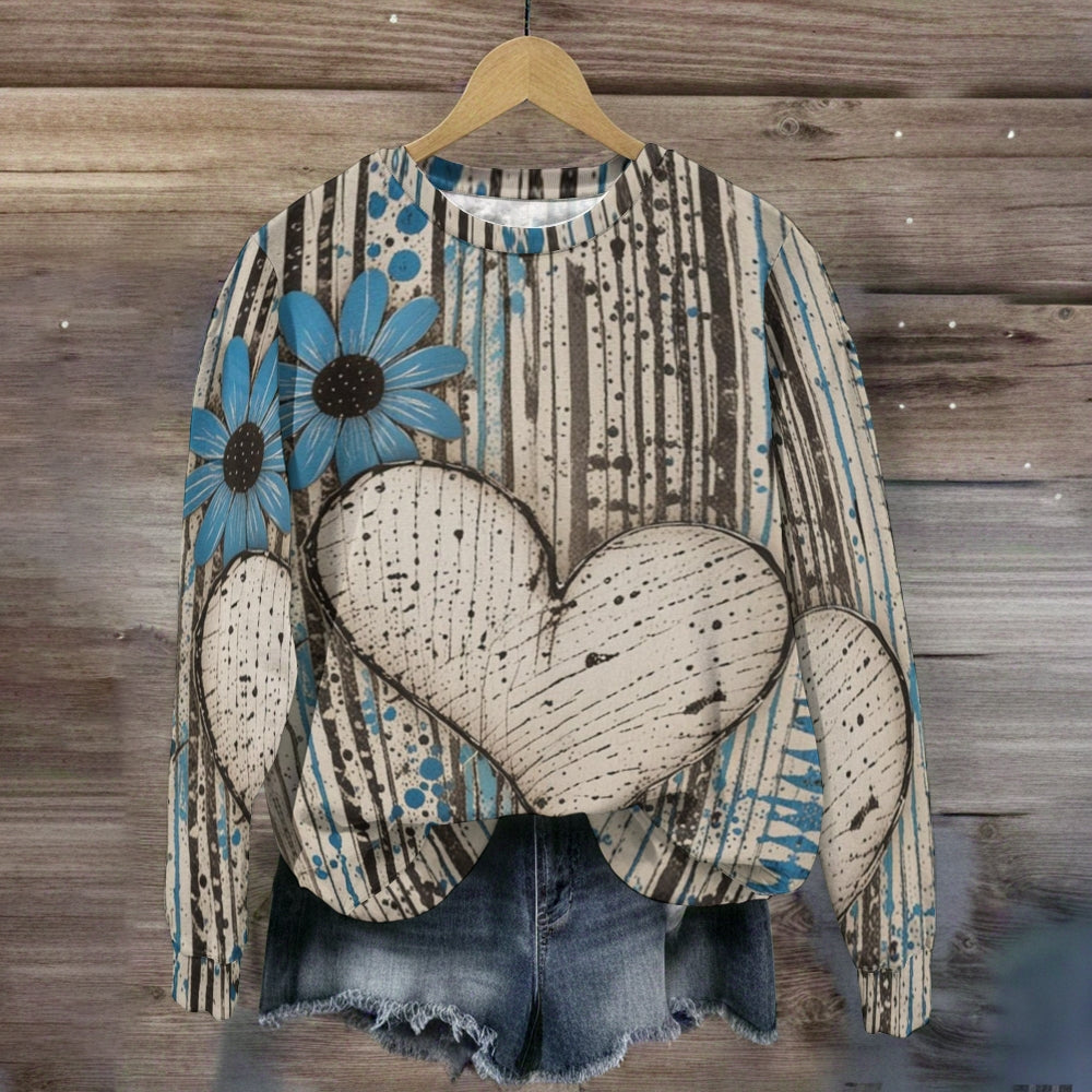 Hearts Flowers Vertical stripes Sweatshirt