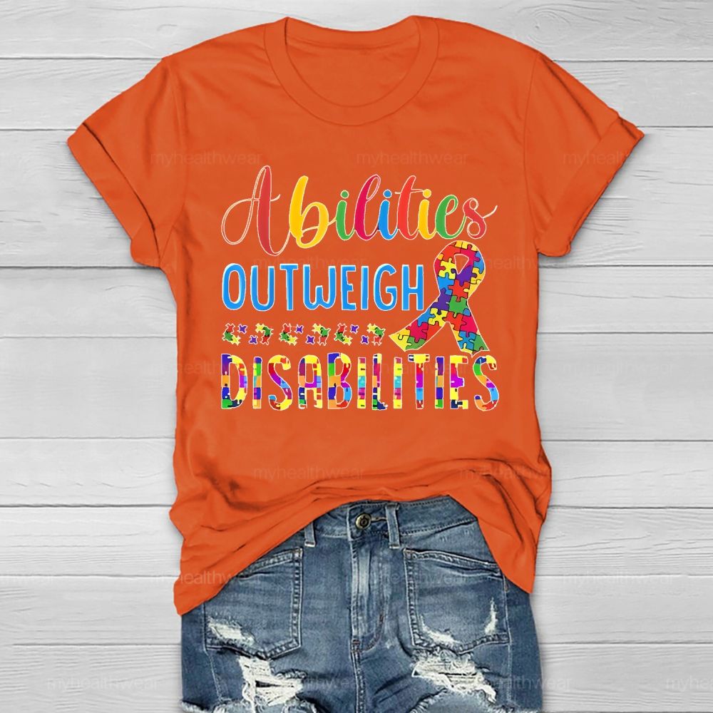 Abilities Outweigh Disabilities Puzzle Ribbon Healthwear T-shirt