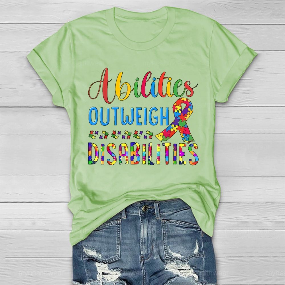 Abilities Outweigh Disabilities Puzzle Ribbon Healthwear T-shirt