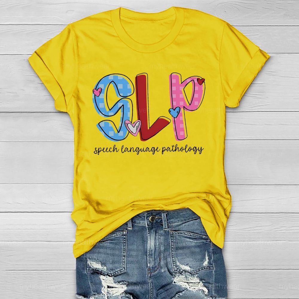 SLP Speech Language Pathologist Love Checkered Healthwear T-shirt