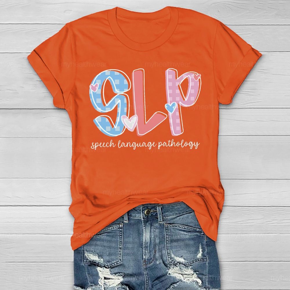 SLP Speech Language Pathologist Love Checkered Healthwear T-shirt