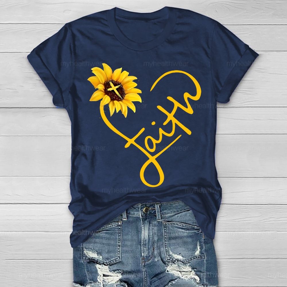 Faith Cross Love Sunflower  Healthwear T-shirt