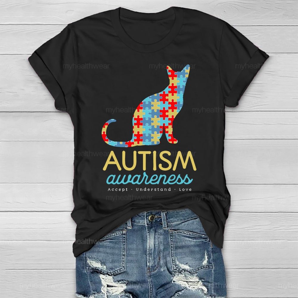 Autism Awareness Puzzle Piece Cat Healthwear T-shirt