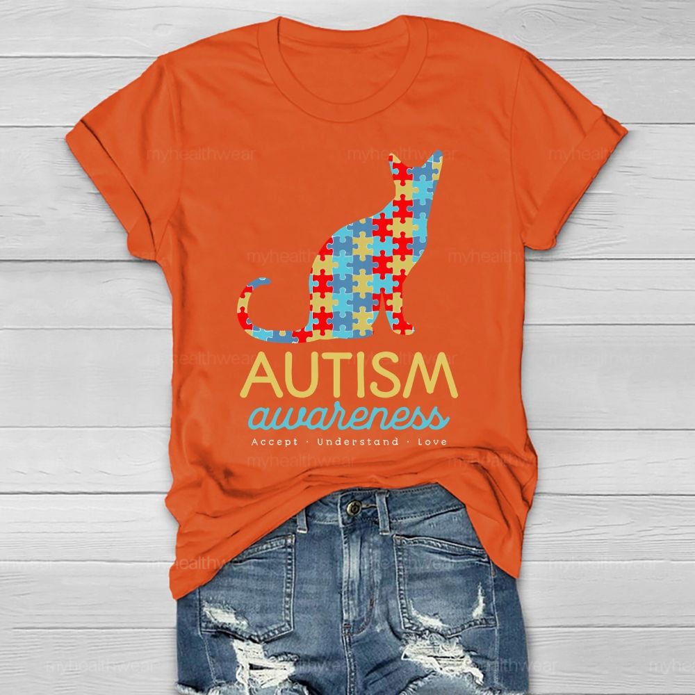 Autism Awareness Puzzle Piece Cat Healthwear T-shirt