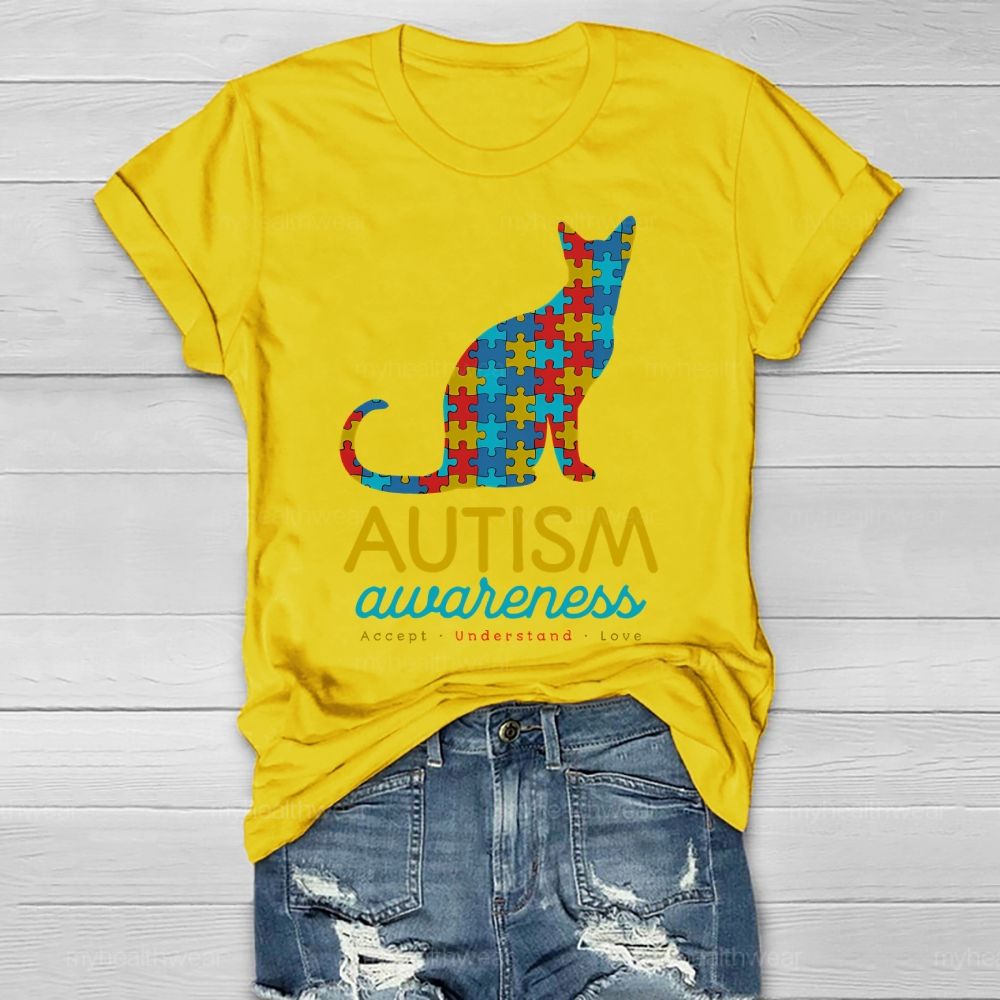Autism Awareness Puzzle Piece Cat Healthwear T-shirt
