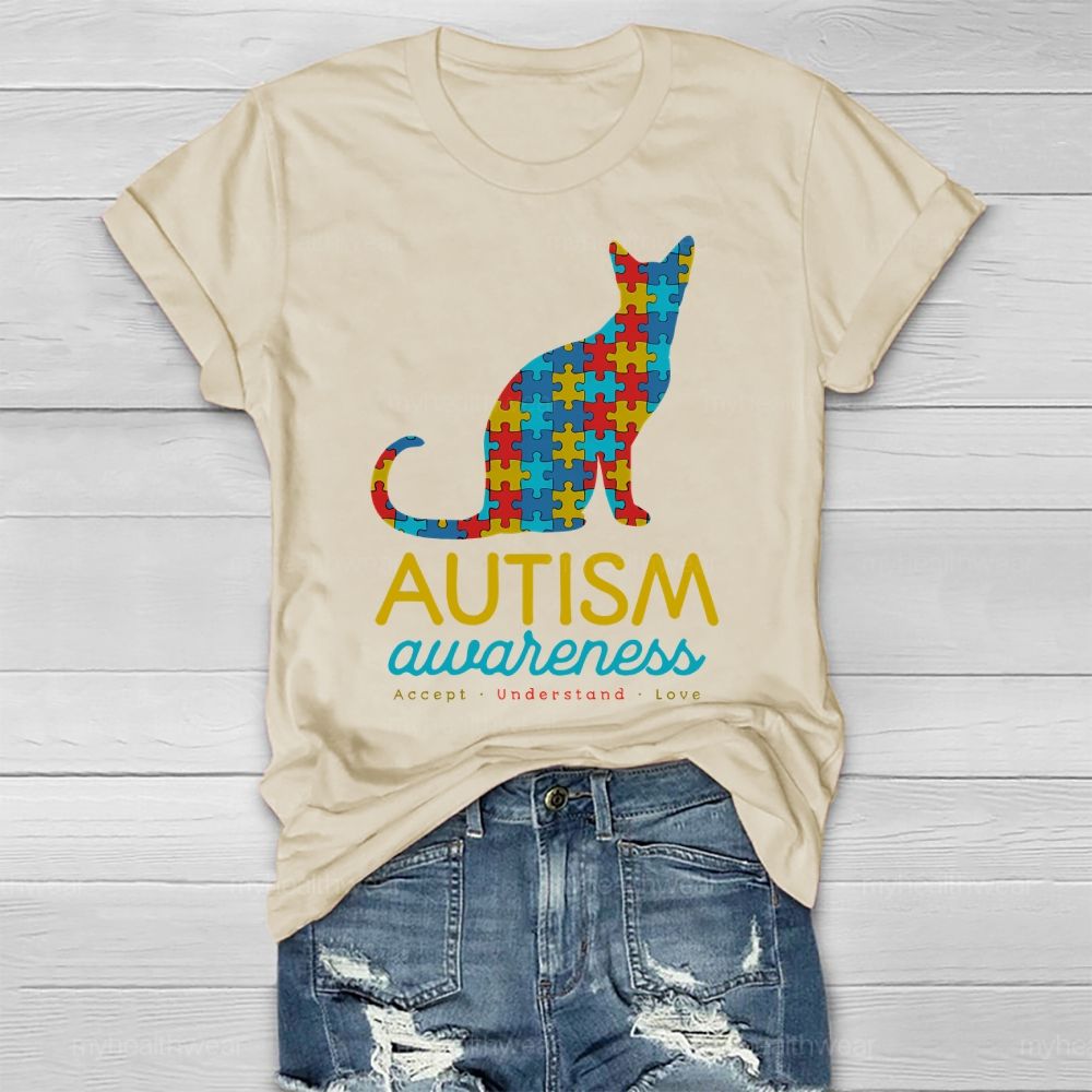 Autism Awareness Puzzle Piece Cat Healthwear T-shirt