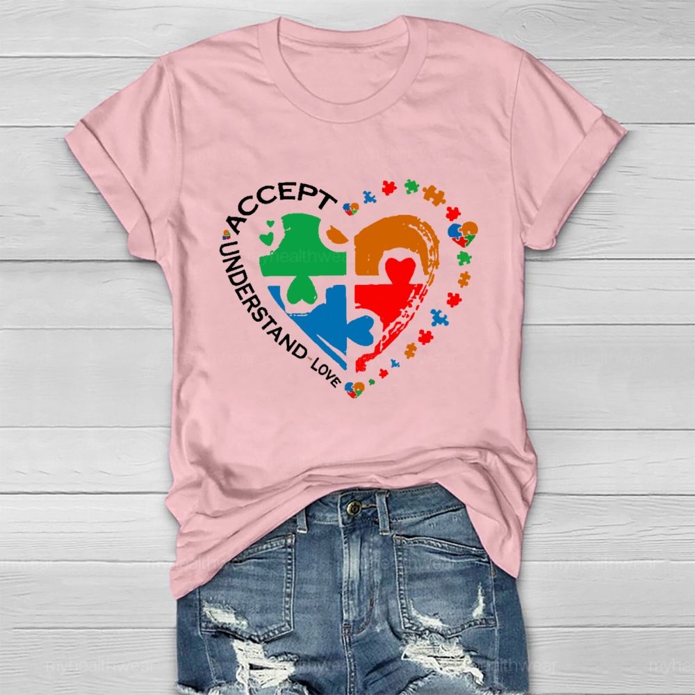Accept  Understand  Love   Puzzle Autism Graphic  Healthwear T-shirt
