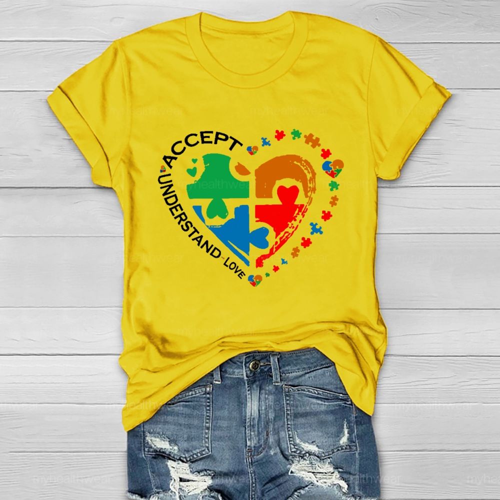 Accept  Understand  Love   Puzzle Autism Graphic  Healthwear T-shirt