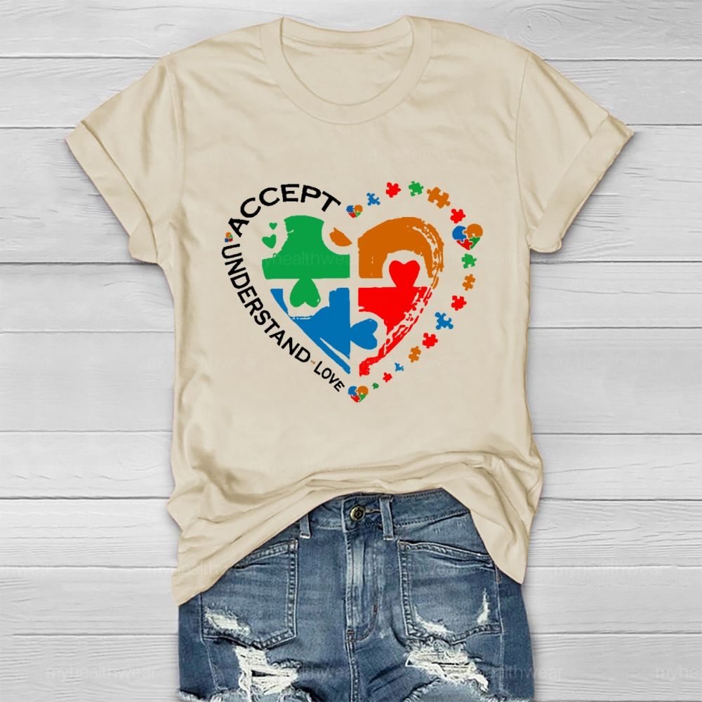 Accept  Understand  Love   Puzzle Autism Graphic  Healthwear T-shirt