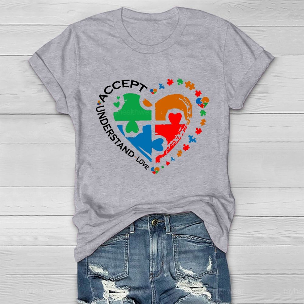 Accept  Understand  Love   Puzzle Autism Graphic  Healthwear T-shirt