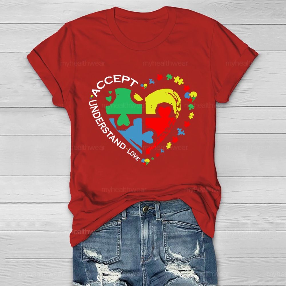 Accept  Understand  Love   Puzzle Autism Graphic  Healthwear T-shirt