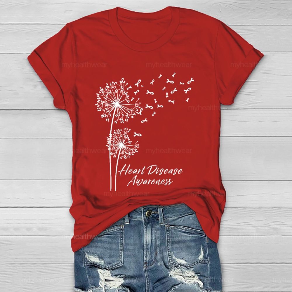 Heart   Disease Awareness  Dandelion   Red  Ribbon Healthwear T-shirt