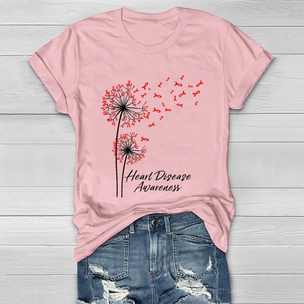 Heart   Disease Awareness  Dandelion   Red  Ribbon Healthwear T-shirt