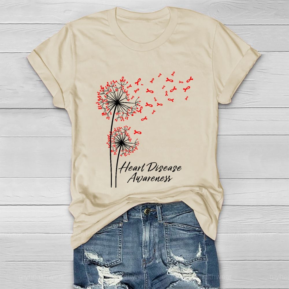 Heart   Disease Awareness  Dandelion   Red  Ribbon Healthwear T-shirt