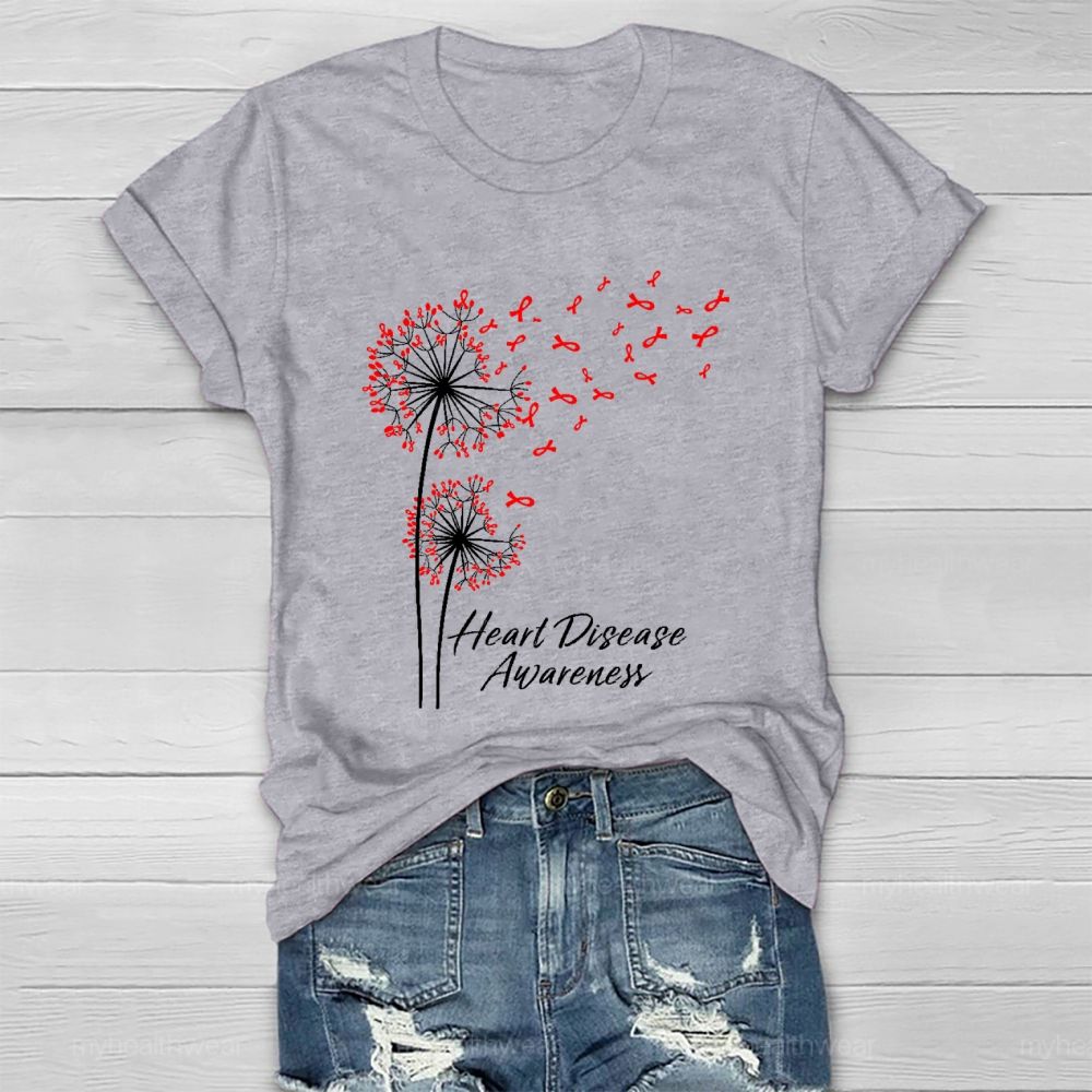 Heart   Disease Awareness  Dandelion   Red  Ribbon Healthwear T-shirt