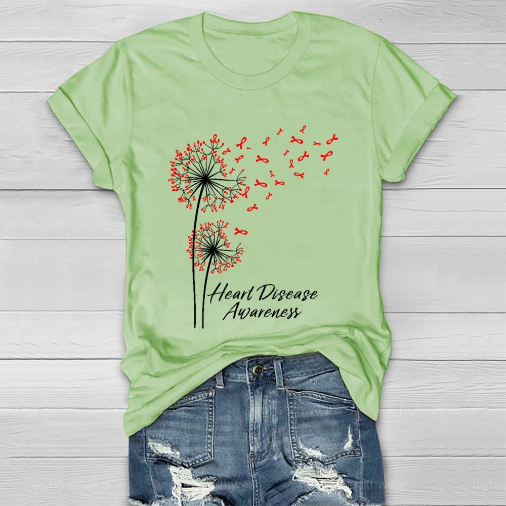 Heart   Disease Awareness  Dandelion   Red  Ribbon Healthwear T-shirt