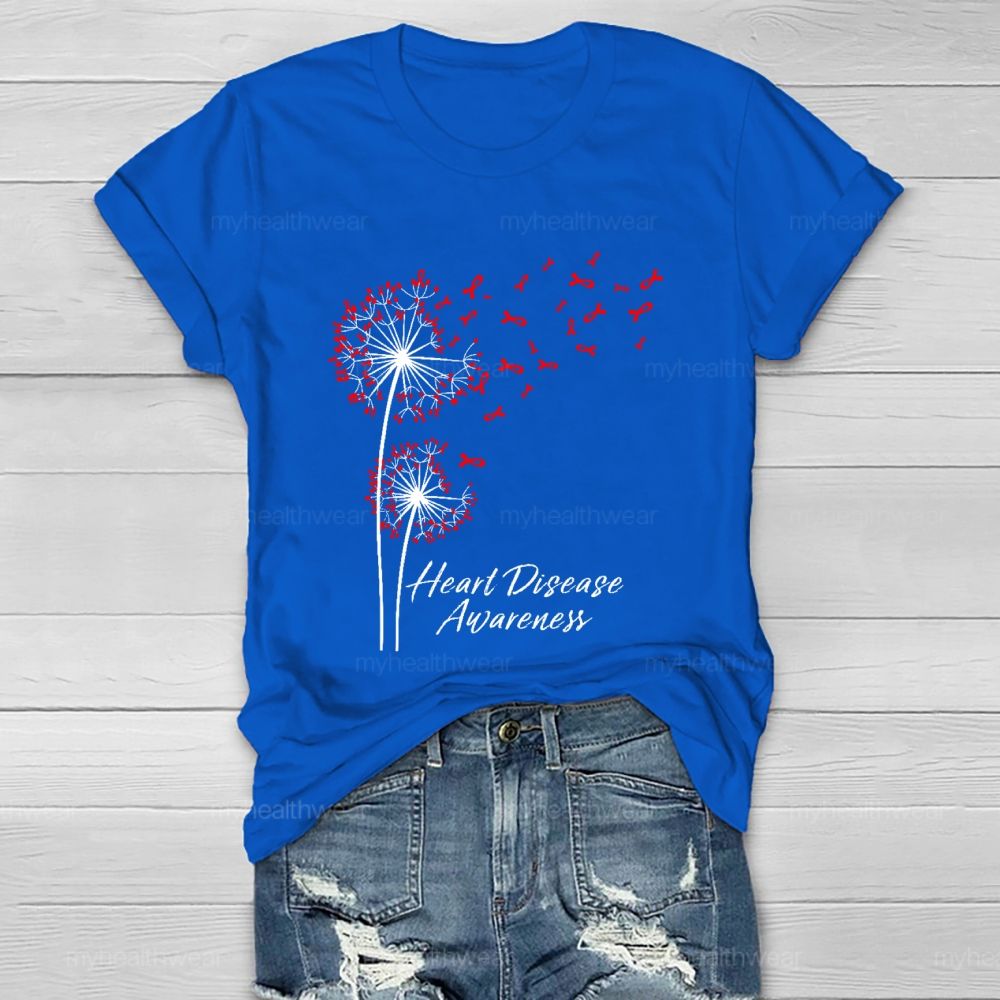 Heart   Disease Awareness  Dandelion   Red  Ribbon Healthwear T-shirt