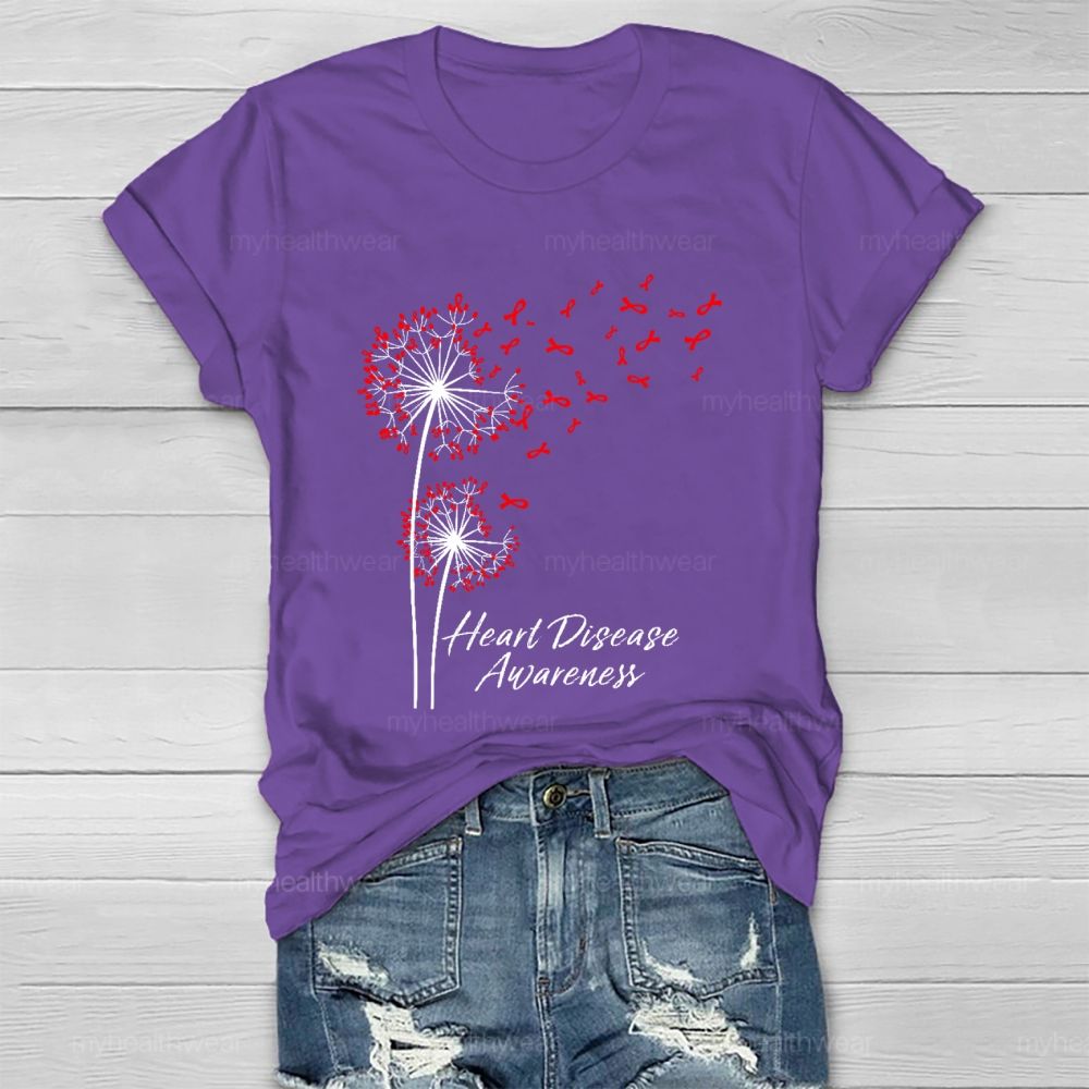 Heart   Disease Awareness  Dandelion   Red  Ribbon Healthwear T-shirt