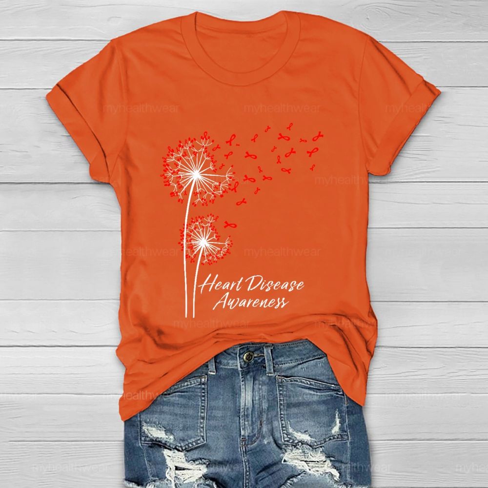 Heart   Disease Awareness  Dandelion   Red  Ribbon Healthwear T-shirt