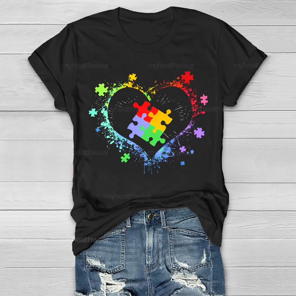 Autism Colorful Heart Puzzle Graphic  Healthwear T-shirt